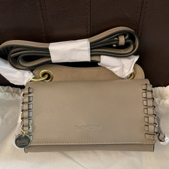 See by Chloé Tilda Clutch / Leather Shoulder Bag in Taupe Grey MSRP $ 375